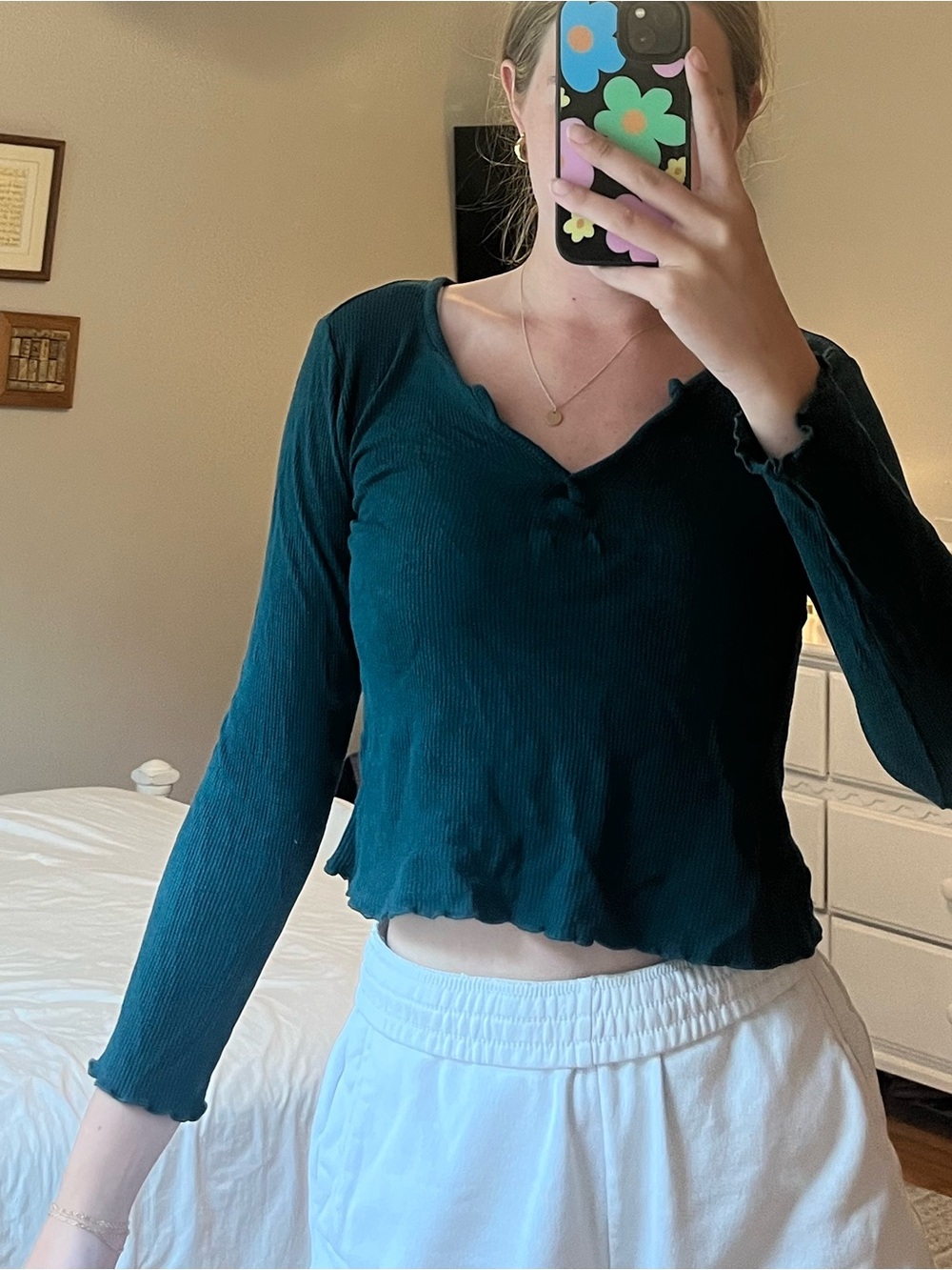gaze Dark Teal Long Sleeve V-Neck Top